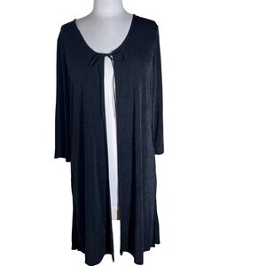 Kathy Ireland Black Duster Cardigan Tie Front 3/4 Sleeve Side Slit Large L